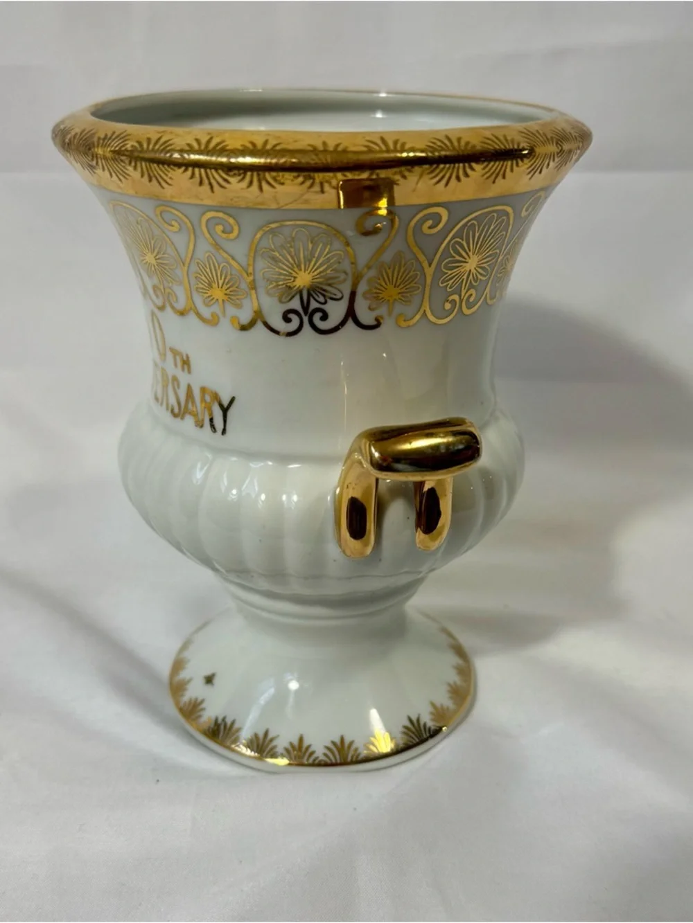 Norcrest Fine China 50th Anniversary Vase Urn Gold Trim Handles Vintage
